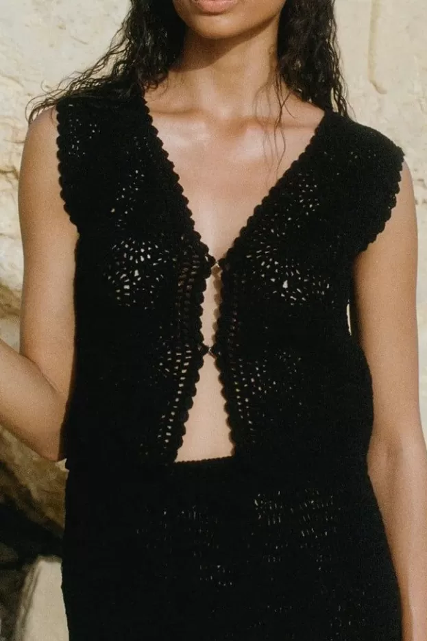 Faithfull The Brand Alejandreas Handmade Crochet Vest Black> Tops