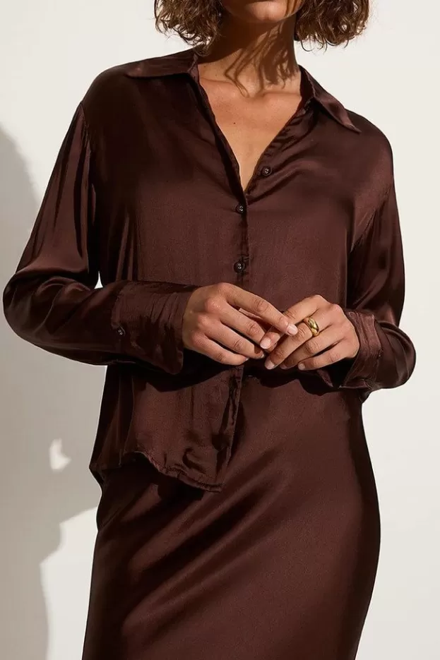 Faithfull The Brand Francisca Shirt Dark Truffle> Tops