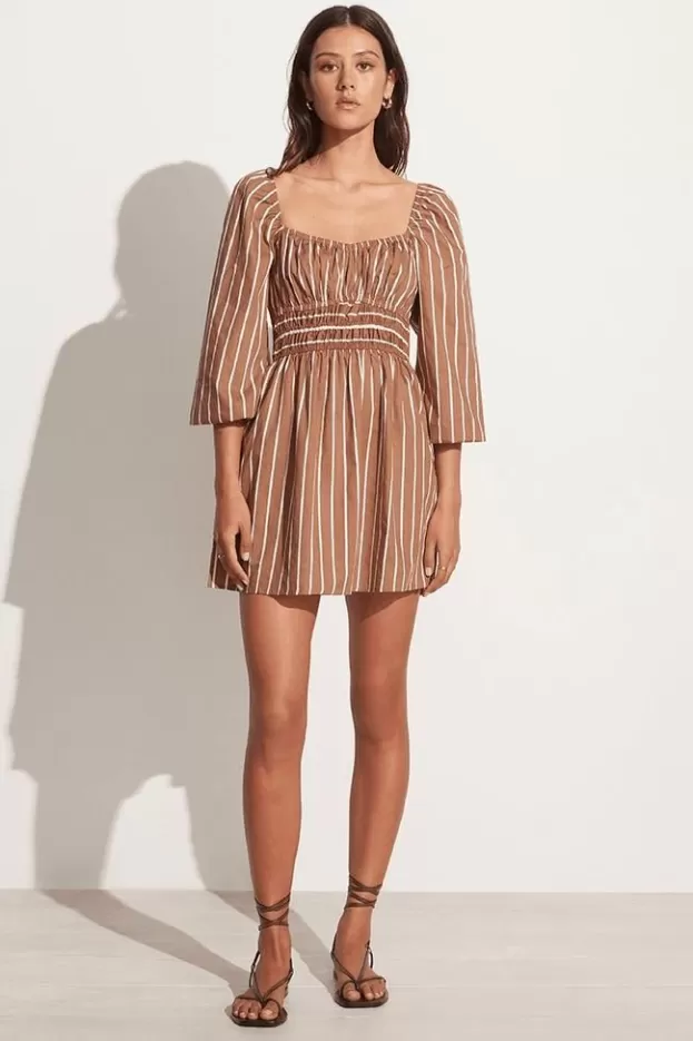 Faithfull The Brand Paloma Mini Dress Adia Stripe Print Hazelnut - Final Sale> Dresses