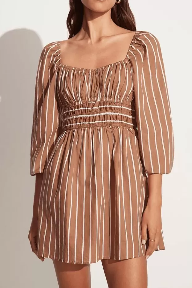 Faithfull The Brand Paloma Mini Dress Adia Stripe Print Hazelnut - Final Sale> Dresses