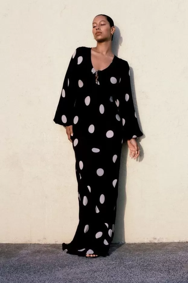 Faithfull The Brand Santos Maxi Dress Veia Polka Dot Chocolate> Dresses