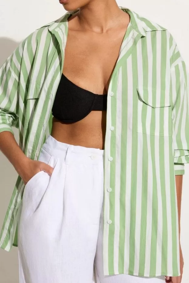 Faithfull The Brand Tyde Shirt Bayou Stripe Sage - Final Sale> Tops